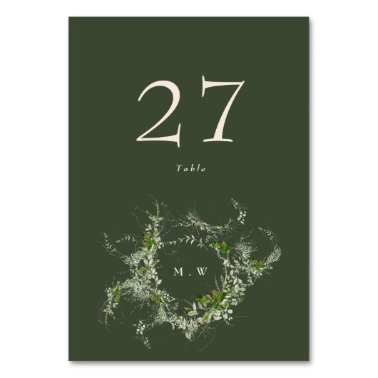 Numéro De Table Élégant Mariage de monogramme vert Eucalyptus Wrea (Par défaut)