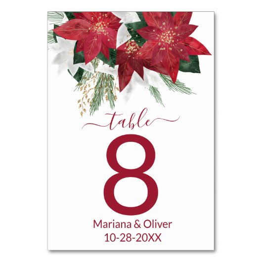 Numéro De Table Élégant Mariage de Noël Poinsettia (Par défaut)
