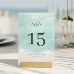 Numéro De Table Élégant mariage de plage océanique pétillant abstr<br><div class="desc">La carte de mariage à thème côtier romantique dispose de belle couleur turquoise abstraite de l'aquarelle étincelante de l'océan et arrière - plan de plage, surmonté de script élégant et d'élégants noms de police, moderne et simple, idéal pour le mariage de plage de sable, mariage de destination tropicale, mariage à...</div>