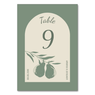 Numéro De Table Élégant Mariage de poire verte