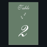 Numéro De Table Élégant Mariage de script en vert d'olive Sage for<br><div class="desc">Une belle élégante typographie de style classique design mariage avec une couleur arrière - plan vert olive sage. Un design unique qui utilise une police de faire-part de mariage calligraphie classique personnelle et une branche de feuilles de verdure dessinée à la main. Un design de calligraphie avec des tons vert...</div>