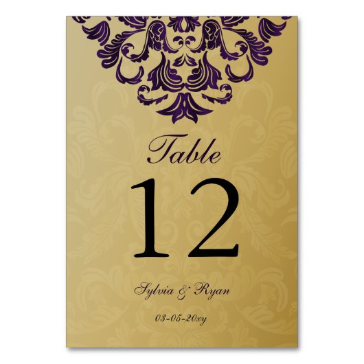 Numéro De Table Élégant Mariage d'or violet (Dos)
