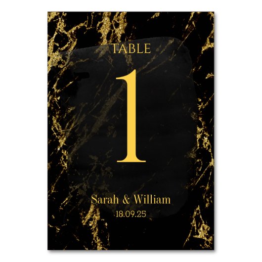 Numéro De Table Élégant Mariage en marbre noir et or Numéro de tab (Par défaut)