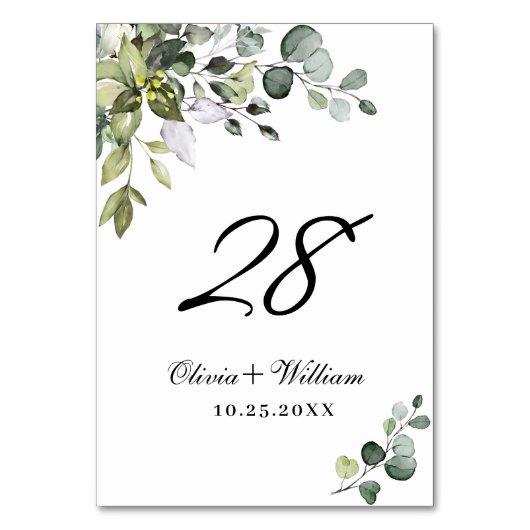 Numéro De Table Elégant Mariage Eucalyptus aquarelle (Dos)