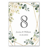 Numéro De Table Élégant Mariage Eucalyptus Roses Blanches (Dos)