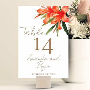 Numéro De Table Élégant Mariage floral à fleurs d'or orange