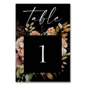 Numéro De Table Élégant Mariage floral automne | Noir Boho romanti (Dos)