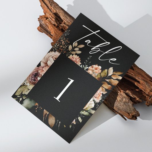 Numéro De Table Élégant Mariage floral automne | Noir Boho romanti
