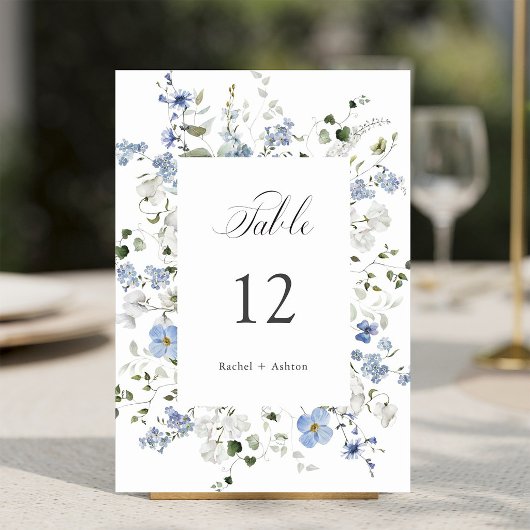 Numéro De Table Élégant mariage floral bleu blanc vert