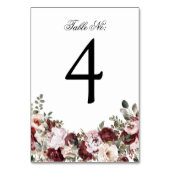 Numéro De Table Elégant Mariage floral Bourgogne et bleu (Dos)