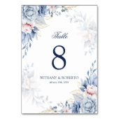 Numéro De Table Elégant Mariage floral couleur bleu (Dos)