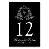 Numéro De Table Élégant Mariage Floral Crest Monogramme noir (Par défaut)