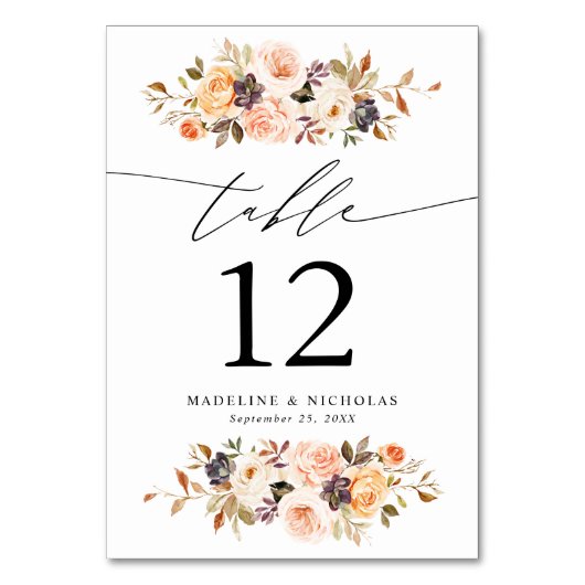 Numéro De Table Élégant Mariage floral de automne rustique (Par défaut)