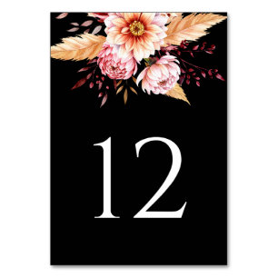Numéro De Table Élégant Mariage floral de Boho noir