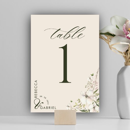 Numéro De Table Élégant Mariage floral de l'aquarelle de script