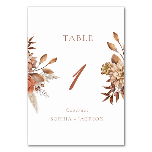 Numéro De Table Élégant Mariage floral en terre cuite (Par défaut)