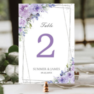 Numéro De Table Élégant Mariage Floral Lilas Argenté