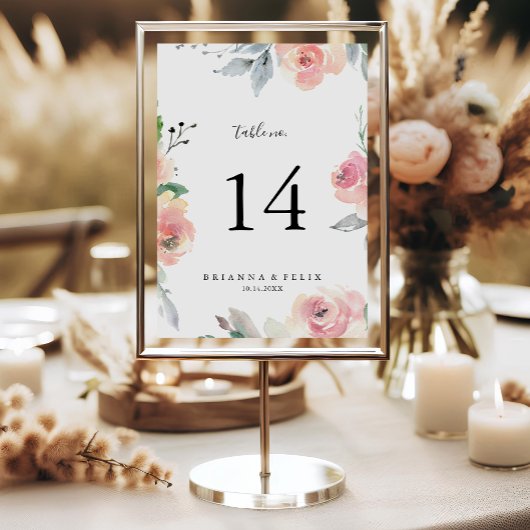 Numéro De Table Élégant Mariage floral rose