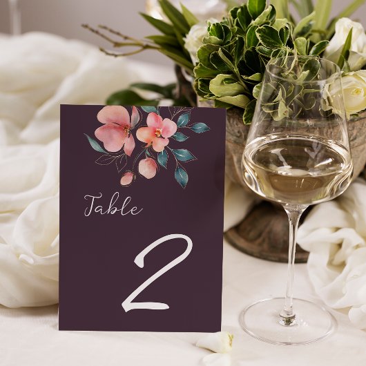 Numéro De Table Élégant Mariage floral rose et or moderne