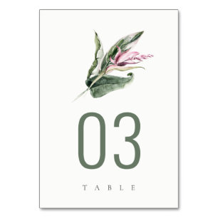 Numéro De Table Élégant Mariage floral rose feuillu vert minimal