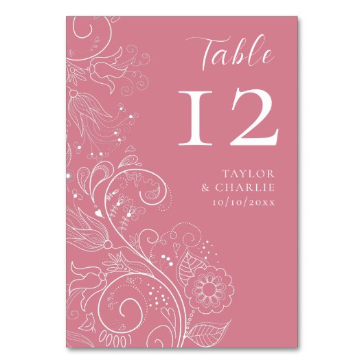 Numéro De Table Élégant Mariage floral rose poussiéreux (Par défaut)