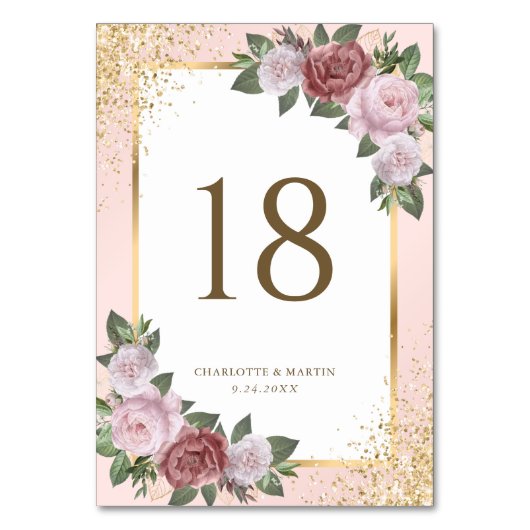 Numéro De Table Élégant Mariage floral rose rose rose (Par défaut)