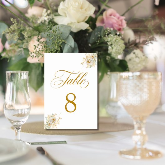 Numéro De Table Élégant Mariage Floral Script Gold Table Numéro 8