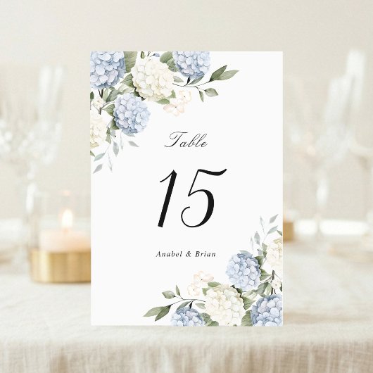 Numéro De Table Élégant mariage floral verdure hydrangea bleu