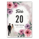 Numéro De Table Elégant Mariage floral violet Dusty (Dos)