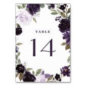 Numéro De Table Élégant Mariage floral violet et feuille verte or (Dos)