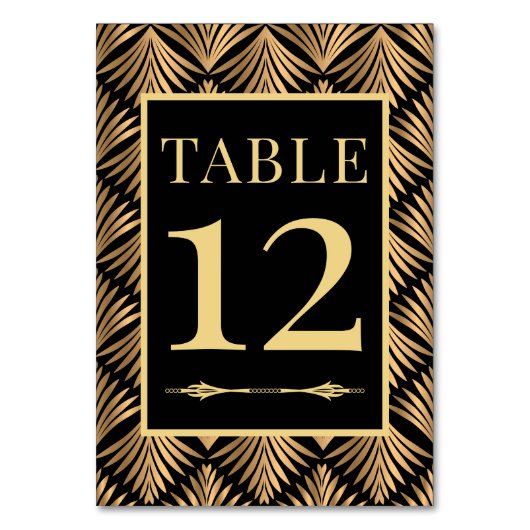 Numéro De Table Élégant Mariage Gatsby Black Gold Art Déco (Dos)