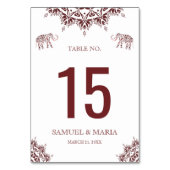 Numéro De Table Élégant Mariage indien henné de Bourgogne Numéro d (Dos)