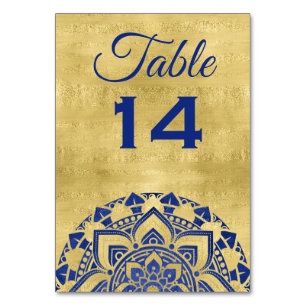 Numéro De Table Élégant Mariage indien Mandala en or bleu