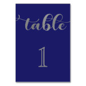 Numéro De Table Élégant Mariage minimal en argent bleu marine (Dos)