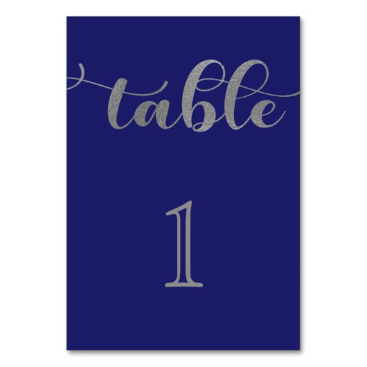 Numéro De Table Élégant Mariage minimal en argent bleu marine (Dos)