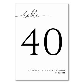 Numéro De Table Élégant Mariage moderne de calligraphie noire 40