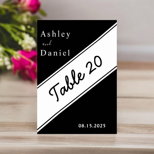 Numéro De Table Élégant Mariage moderne Noir Et Blanc Design