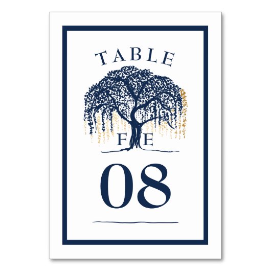 Numéro De Table Élégant Mariage moderne Willow Tree Marine Blue Go (Par défaut)