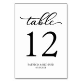 Numéro De Table Élégant Mariage Noir et Blanc Script (Dos)