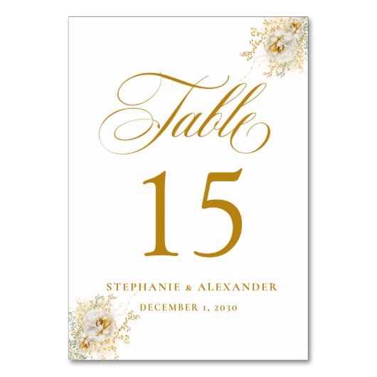 Numéro De Table Élégant Mariage or Script Floral (Dos)