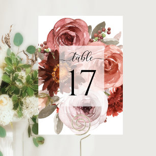 Numéro De Table Élégant Mariage ou Autre Événement Rose et Bourgog