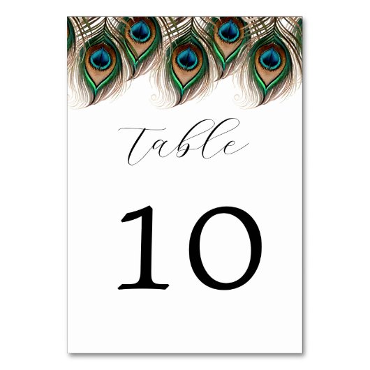 Numéro De Table Élégant Mariage Peacock (Dos)