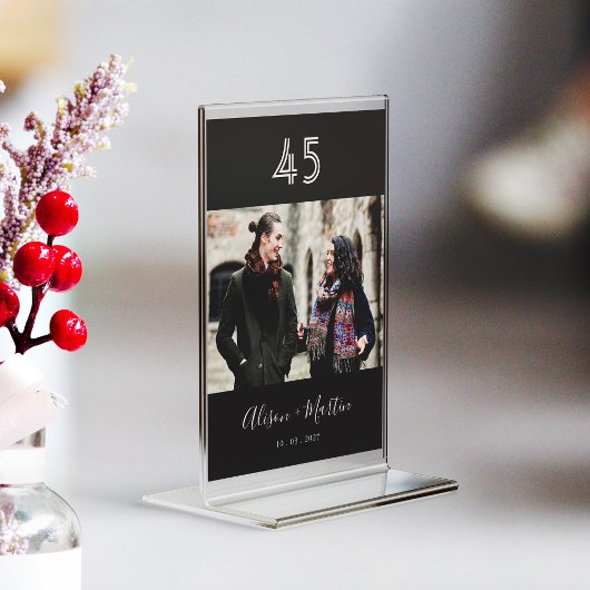 Numéro De Table Elégant Mariage photo noir Lettré main blanche