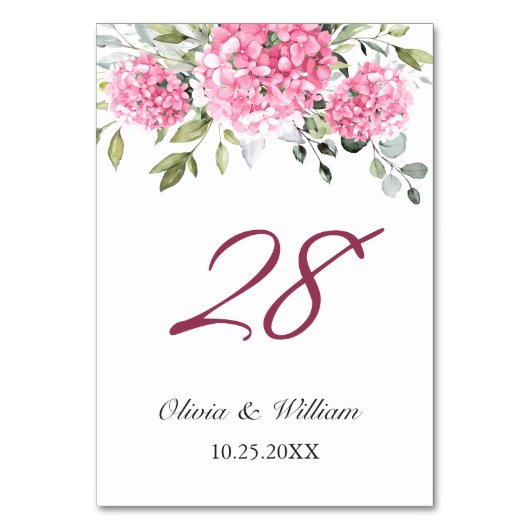 Numéro De Table Élégant Mariage rose pâle Hydrangée Eucalyptus (Dos)