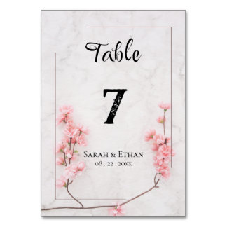 Numéro De Table Élégant Mariage Sakura rose fleuri cerisier