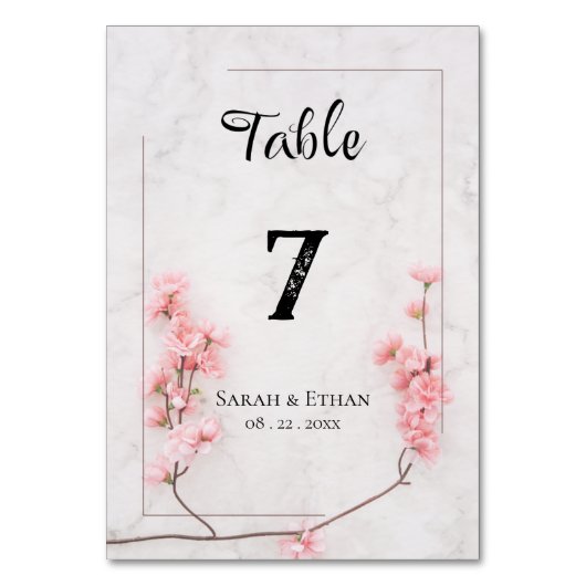 Numéro De Table Élégant Mariage Sakura rose fleuri cerisier (Dos)