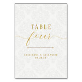 Numéro De Table Élégant Mariage Script Blanc Dentelle Or 4 Quatre (Par défaut)