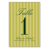 Numéro De Table Élégant Mariage Simple Motif Rayé Chartreuse (Dos)