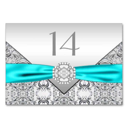 Numéro De Table Élégant Mariage Turquoise bleu argenté (Devant)