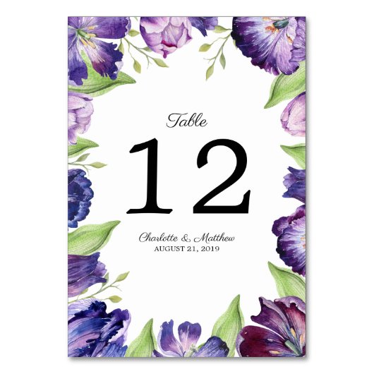 Numéro De Table Elégant Mariage Ultra Violet Aquarelle Tulips (Par défaut)